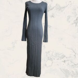 NWT Open Edit Twist Back Ribbed Long Sleeve Midi Dress - Size XS - Grey
